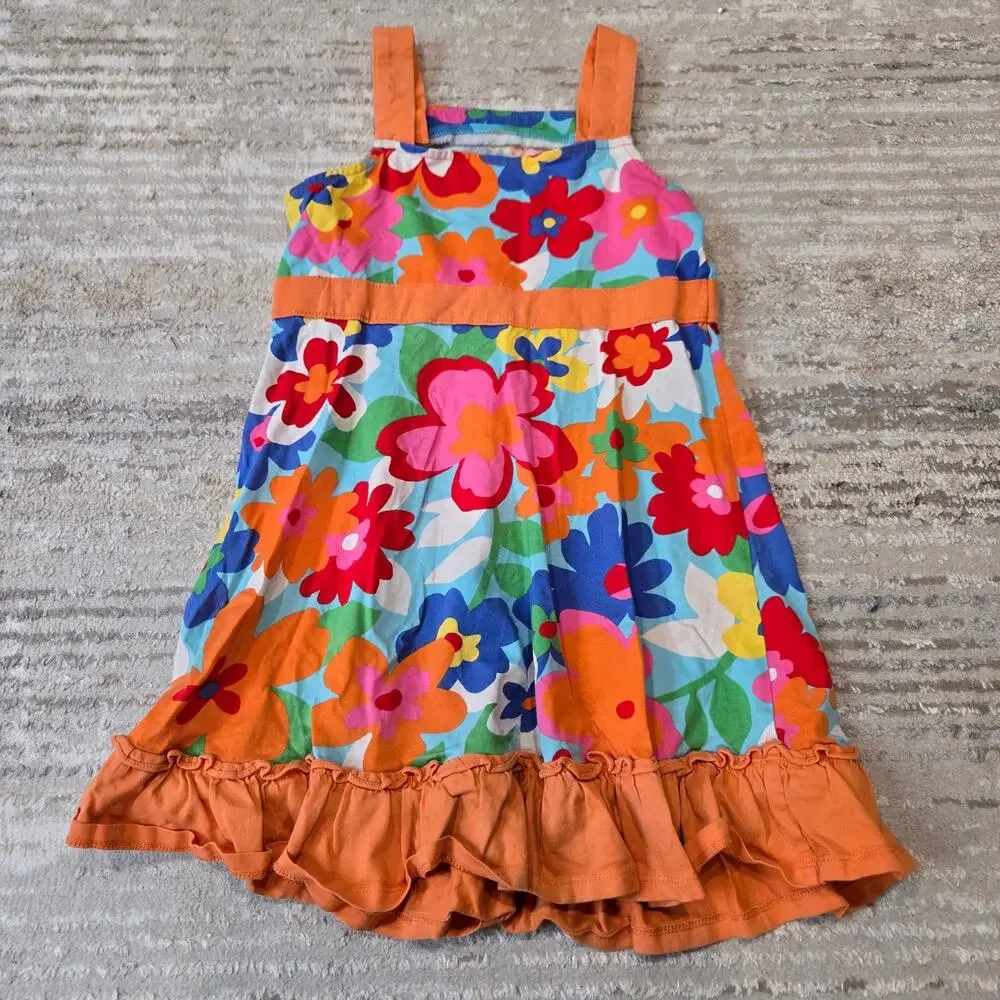 Hanna Andersson Sleeveless Orange Floral Dress Girls Bright‎ Multicolor 5